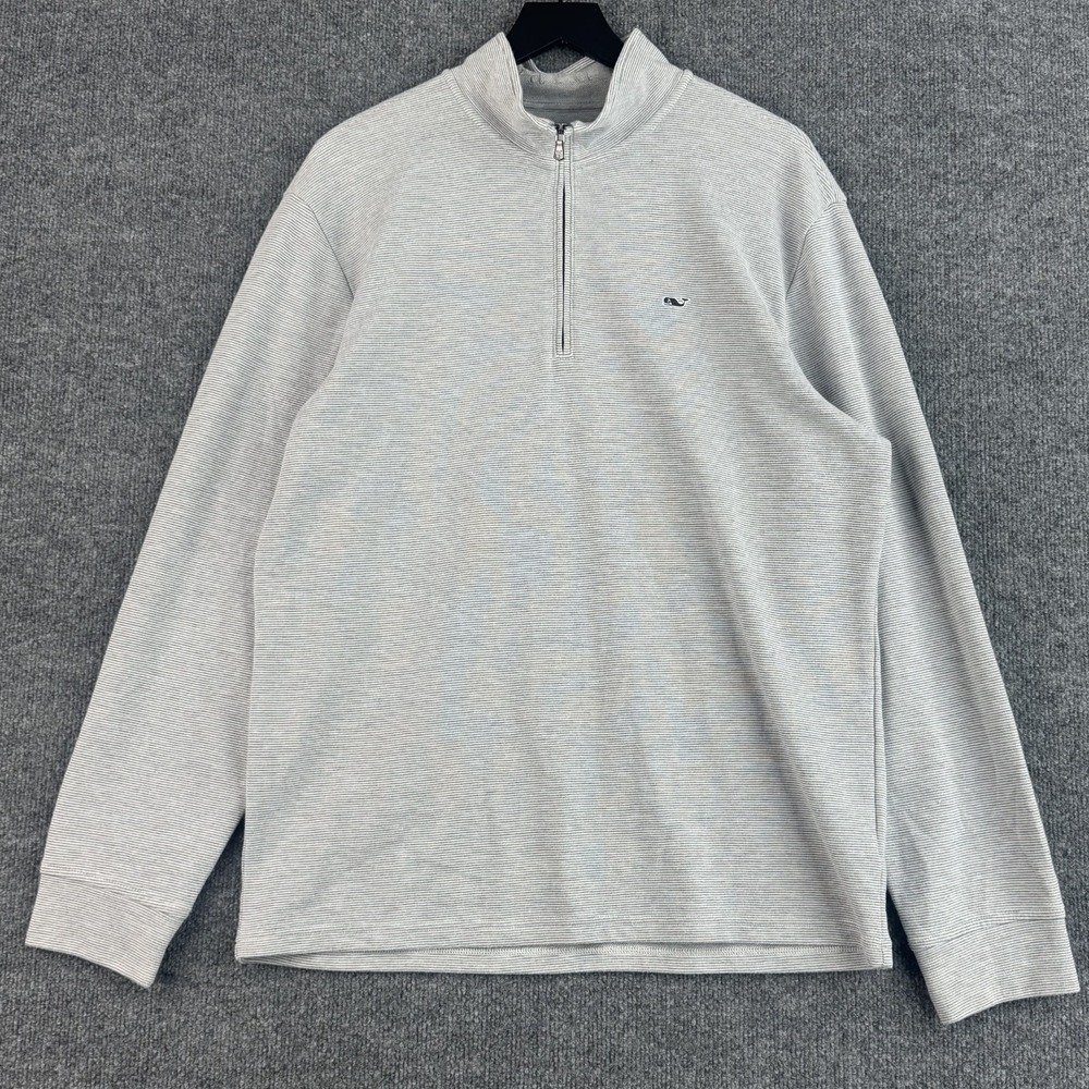 Vineyard Vines Sweater Mens L Gray Pinstripes Quarter Zip Pullover Stretch Golf